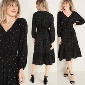 Old Navy Black Long Sleeve Dress with Polka Dots